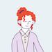 Cartoon woman with red hair wearing a button-up shirt