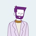 Cartoon man with purple hair and a purple coat